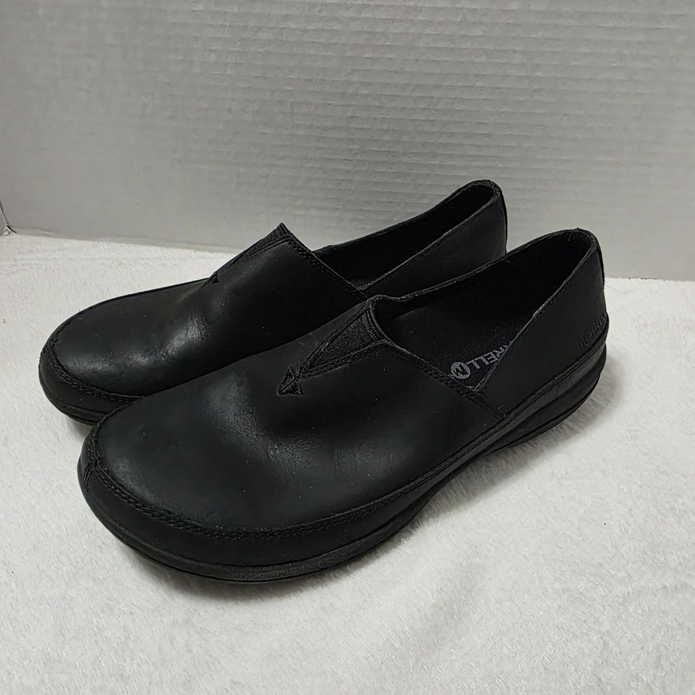 Merrell Encore Kassie Moc Black Leather Loafer Shoes Slip On Clog Women's Sz 6.5